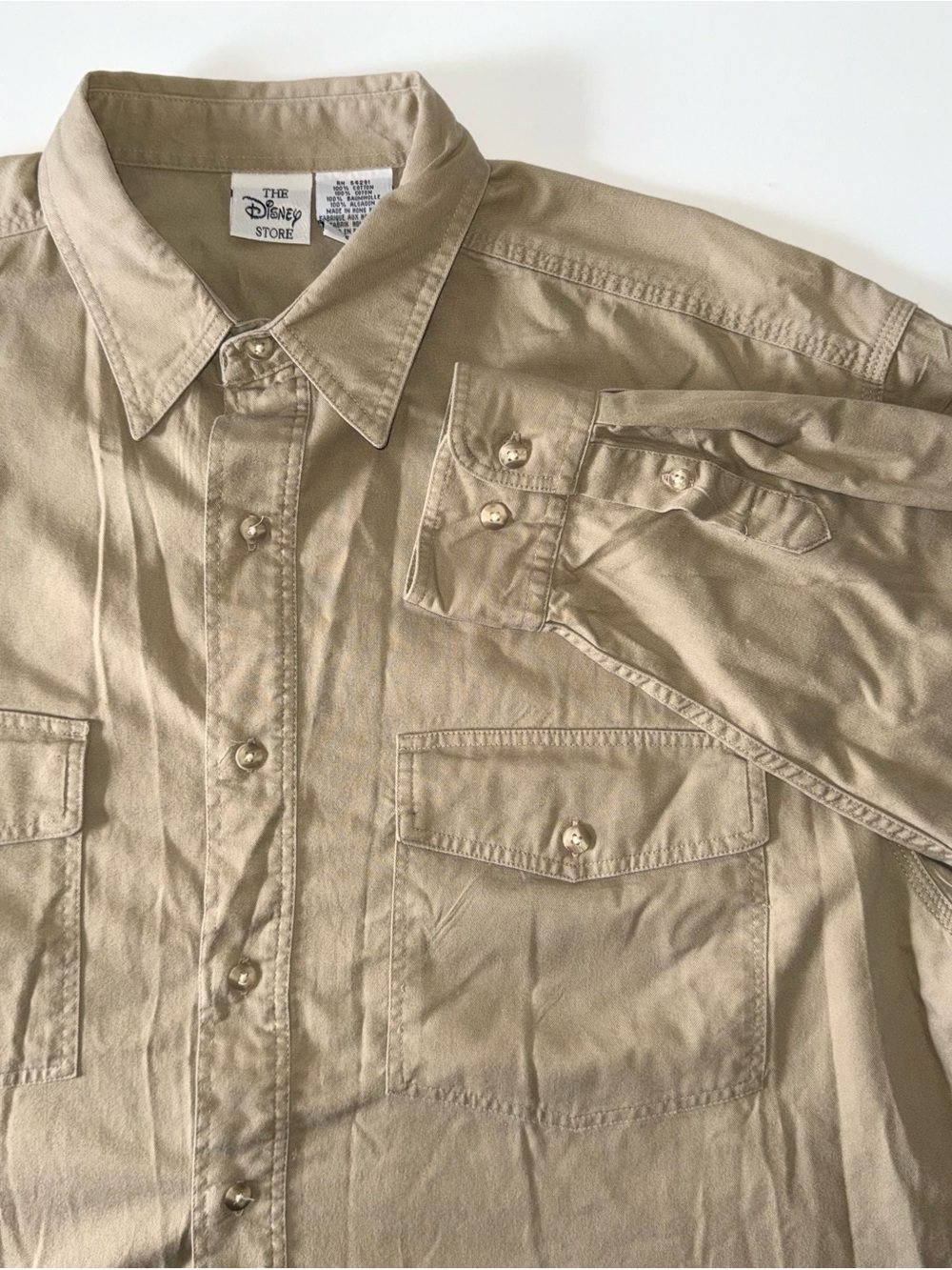 Disney Store Neverland Map Shirt Beige Men's L Embroidered Peter Pan Cotton